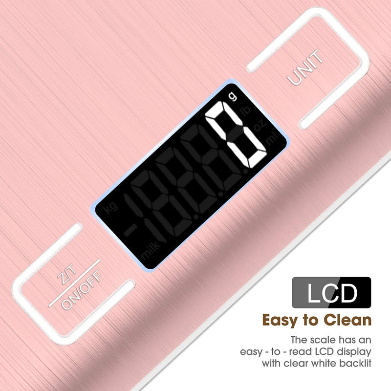 [Australia - AusPower] - Mik-Nana Food Scale, 22lb/10kg Digital Kitchen Scale Weight Grams and Oz for Baking and Cooking, 1g/0.1oz Precise Graduation, Easy Clean Stainless Steel Pink 