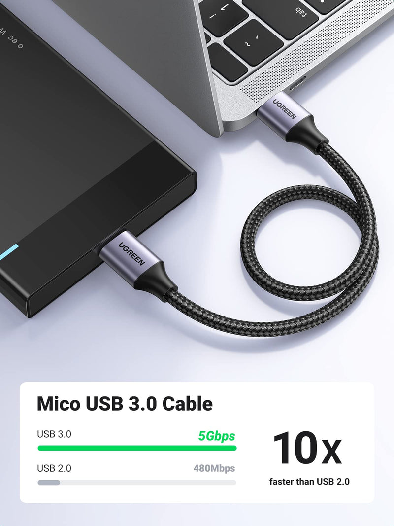[Australia - AusPower] - UGREEN Micro USB 3.0 Cable, USB 3.0 A to Micro B Cord Nylon Braided External Hard Drive Cable Compatible with Samsung Galaxy S5, Note 3/Pro 12.2, Western Digital, Toshiba, My Passport, etc 6 FT 6.6 ft 