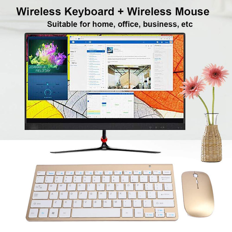 [Australia - AusPower] - Wireless Keyboard Mouse Set, Thin Mute Mini Home Office Computer Accessories 2.4G, 1200dpi Photoelectric Resolution, for Home, Office, Business(Gold) Gold 