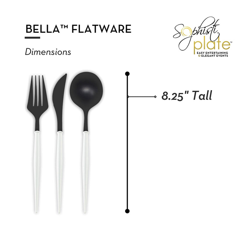 [Australia - AusPower] - Sophistiplate Bella Flatware Cutlery Set for 12 | Fork, Spoons & Knives Silverware Utensil Set | Reusable Dinnerware Sets Plastic Top Rack Dishwasher Safe | Black Flatware with White Handles 36 Count Black with White Handles 