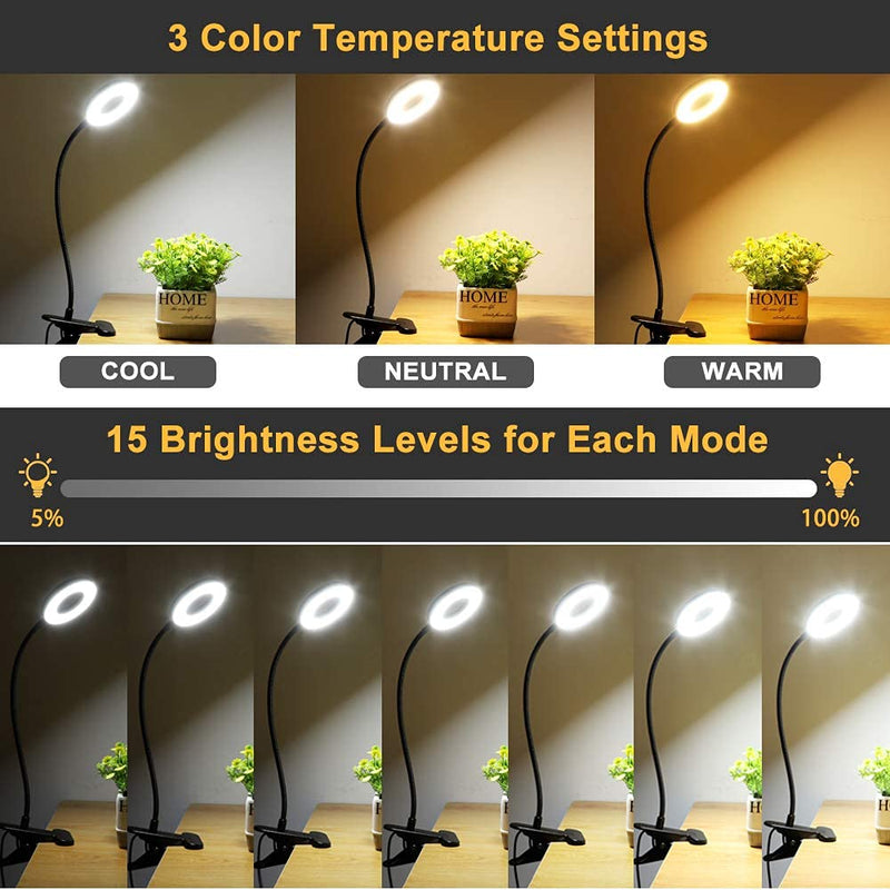 [Australia - AusPower] - DLLT Dimmable Clip on Light, 48 LED USB Book Reading Light, Color Changeable Night Light Clip on for Desk, Bed Headboard, Makeup Mirror, Dorm Room, Computer, Piano Lighting, 15 Brightness (Black) Black 