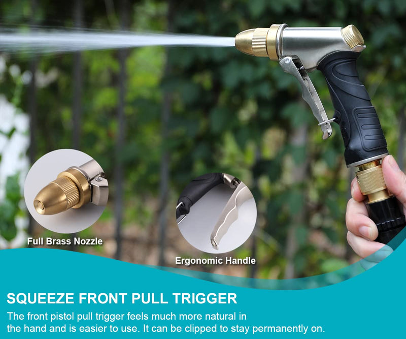 [Australia - AusPower] - ESOW Garden Hose Nozzle 100% Heavy Duty Metal, Full Brass Nozzle & ABS Non-slip Ergonomic Grip, 4 Watering Patterns, High Pressure Metal Spray Gun for Watering Plants, Car Wash and Showering Dog 4 Spray Modes 