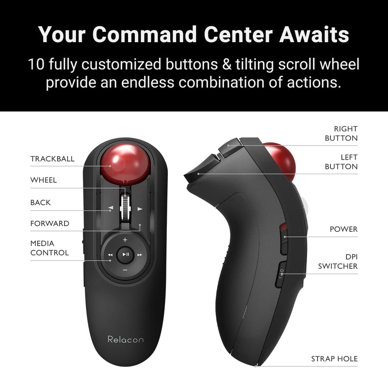 [Australia - AusPower] - ELECOM 2.4GHz Wirelss Handheld Thumb Control Trackball Mouse, Ergonomic Design,10-Button Function with Smooth Tracking, Optical Gaming Sensor, Left Right Handed Mice, for Windows and Mac (M-RT1DRBK 