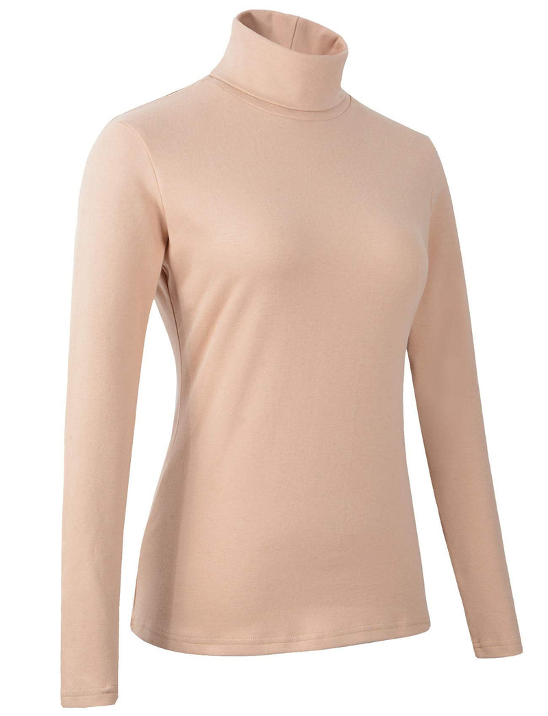 [Australia - AusPower] - HieasyFit Women's Soft Cotton Turtleneck Top Basic Pullover Sweater Beige Small 