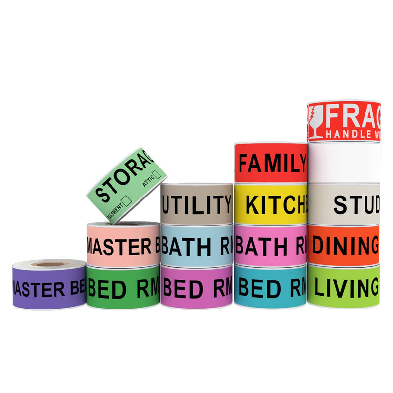 [Australia - AusPower] - Printholic 960 Count Home Moving Labels,16 Rolls Different Color Coding Moving Labels for Boxes Stickers + Fragile Moving Stickers + 1 Blank Label roll is for Customized use-Moving-Labels 16 Rolls 