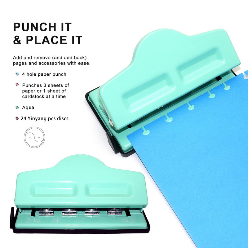 [Australia - AusPower] - Enjoy Myself Discbound Hole Punch Set, Mushroom Shape 4 Rings Hole Paper Puncher with 24PCS Arc Planner Discs, Kids Craft Binder Hole Punch for Disc Bound Notebook Binding (Green) Green 