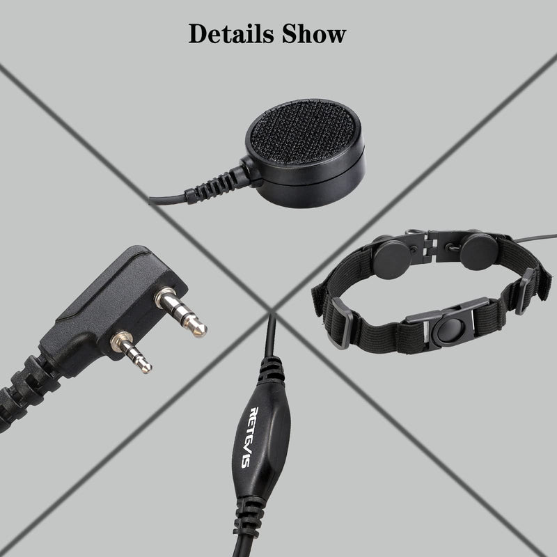 [Australia - AusPower] - Retevis Adjustable Throat Mic Walkie Talkies Earpiece with Mic 2 Pin, Compatible with Retevis RT22 RT21 H-777 RT68 RT19 Baofeng UV-5R pxton Walkie Talkies, Acoustic Tube Two Way Radio Headset (1 Pack) 