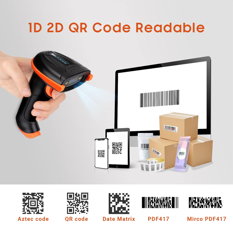 [Australia - AusPower] - Tera Barcode Scanner Wireless and Wired with Battery Level Indicator 1D 2D QR Digital Printed Bar Code Reader Cordless Handheld Barcode Scanner Compact Plug and Play Model D5100 Orange-2D 
