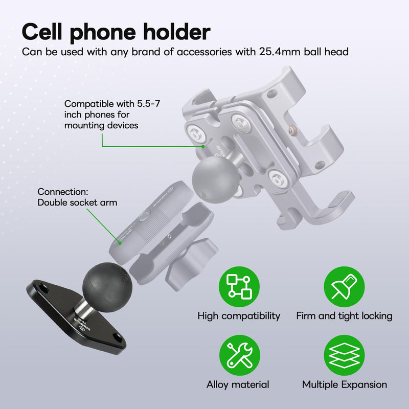[Australia - AusPower] - FANAUE Diamond Mount Base Compatible RAM Mount B Size 1" Ball Double Socket Arm, Center Distance Between Two Mounting Holes is 1.912'', Meets Industry Standard AMPS Hole Pattern,Made of Aluminum Alloy 