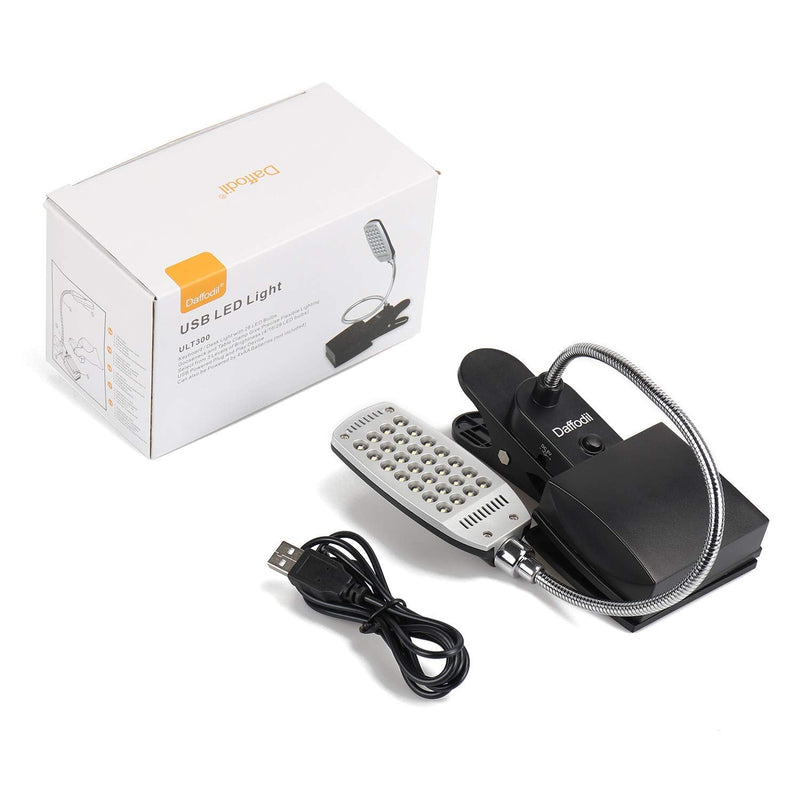 [Australia - AusPower] - USB and Battery Powered Desk Keyboard Light - Daffodil ULT300 - Table/Headboard Clamp and Flexible Gooseneck with 28 LED Beads in 3 Brightness Levels for Easy Reading 