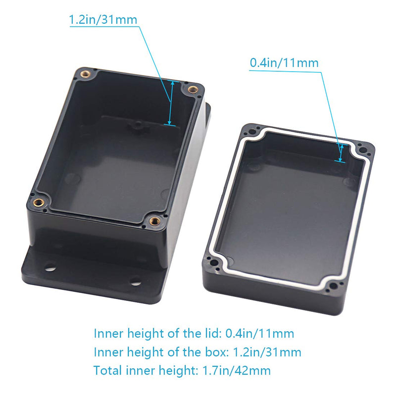[Australia - AusPower] - Zulkit Junction Box ABS Plastic Dustproof Waterproof IP65 Universal Electrical Boxes Project Enclosure with Fixed Ear Black 3.94 x 2.68 x 1.97 inch (100 x 68 x 50 mm)(Pack of 2) 3.94" x 2.68" x 1.97"(Pack of 2) 