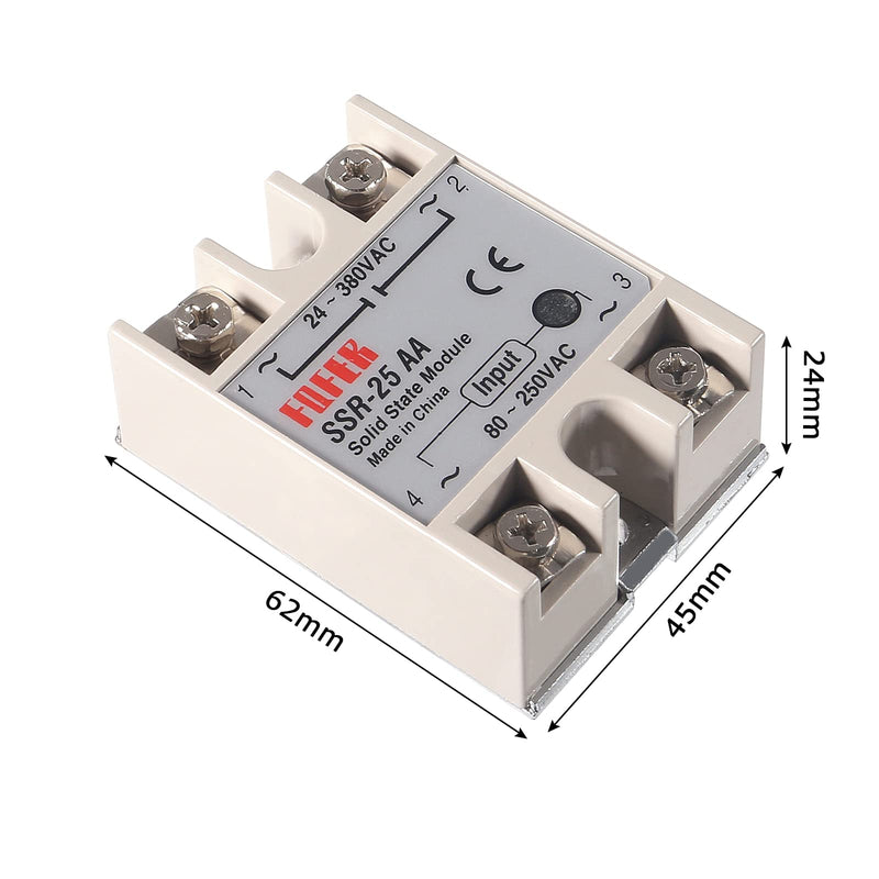 [Australia - AusPower] - Coliao Solid State Relay SSR-25AA 25A AC 80-250V to AC 24V-380V AC to AC with Heat Sink for Thermostat Temperature Controller 