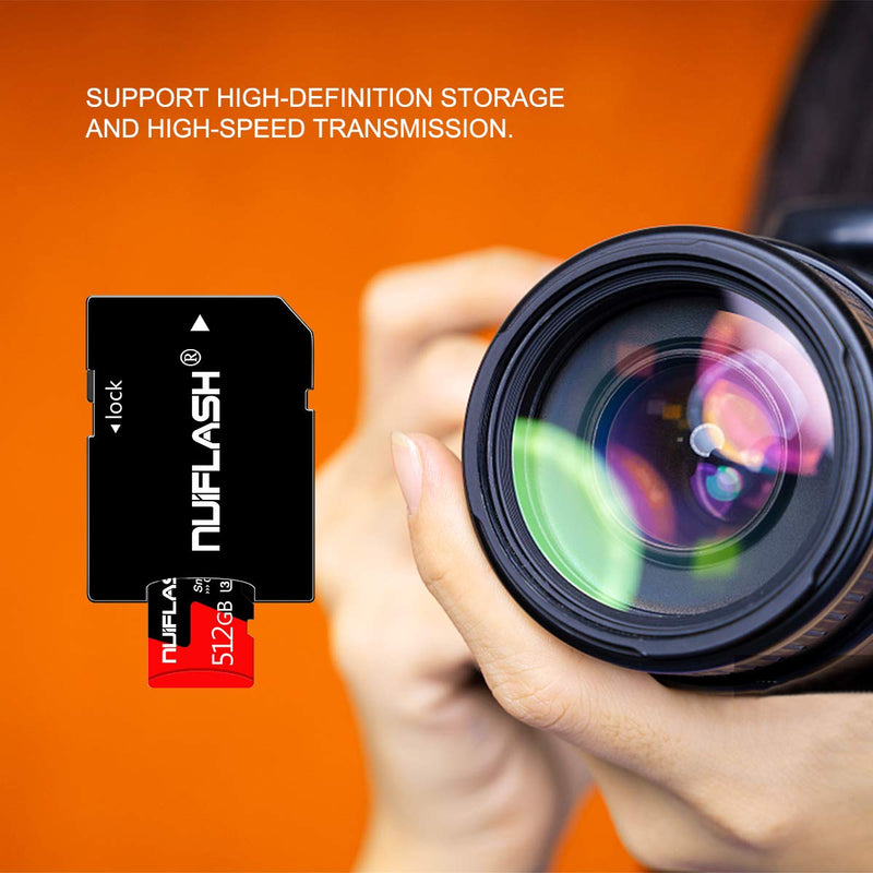 [Australia - AusPower] - Micro SD Card 512GB with a SD Card Adapter Class 10 TF Card 512GB Memory Card High Speed 512GB SD Memory Card for Cellphone Surveillance Camera Tachograph Tablet Computers 512GB 