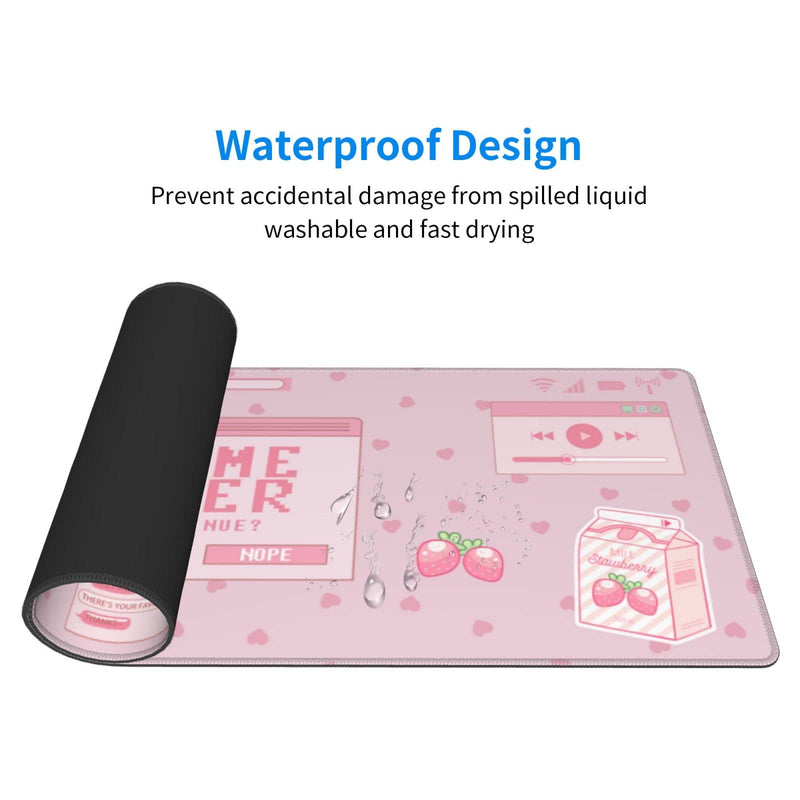 [Australia - AusPower] - Pink Game Strawberry Milk Gaming Mouse Pad XL, Large Extended Mousepad Desk Pad, Long Nonslip Rubber Mice Mats Stitched Edges Playmat for Office Home Gamer, 31.5x11.8 Inch Pink Game Strawberry Milk 