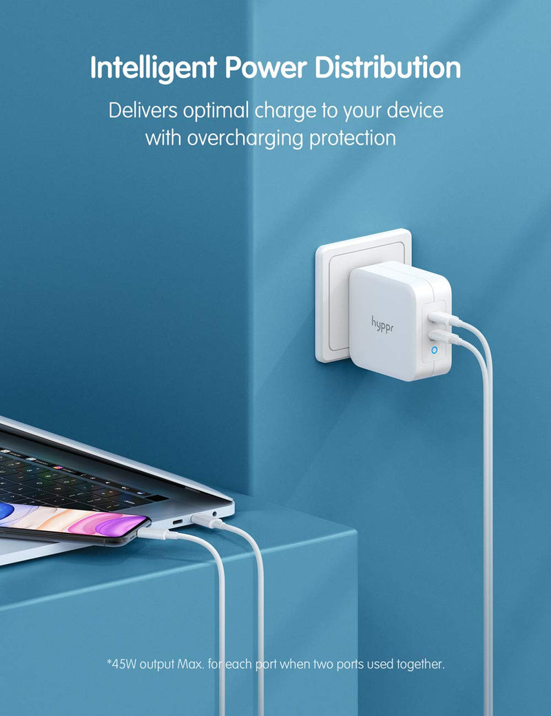 [Australia - AusPower] - PD Charger, hyppr 100W USB C Charger Macbook Fast Type C Wall Charger with GaN Tech & PD 3.0 Foldable Dual Port Tablet Adapter, Compatible with MacBook Pro Air iPad Pixel iPhone 11/XS/XR Galaxy & More white 100W with cable 