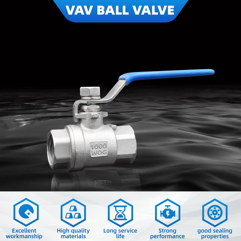 [Australia - AusPower] - VAV Ball Valve Full Port, 304 Stainless Steel, Gas, Water & Oil Standard Port with Vinyl Handle, NPT Female Threaded, Unibody, Lever, 3/4 Inch (2pcs) 3/4" NPT 