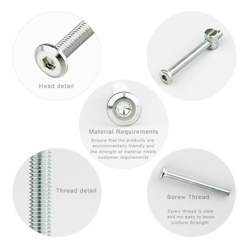 [Australia - AusPower] - M6 Barrel Bolt Nuts Kit Including M6 x 2.48 inch Barrel Bolts, M6 x 0.49inch Barrel Nuts and 1 x Allen Key, 12 Set for Furniture, Cots, Beds, Crib and Chairs 