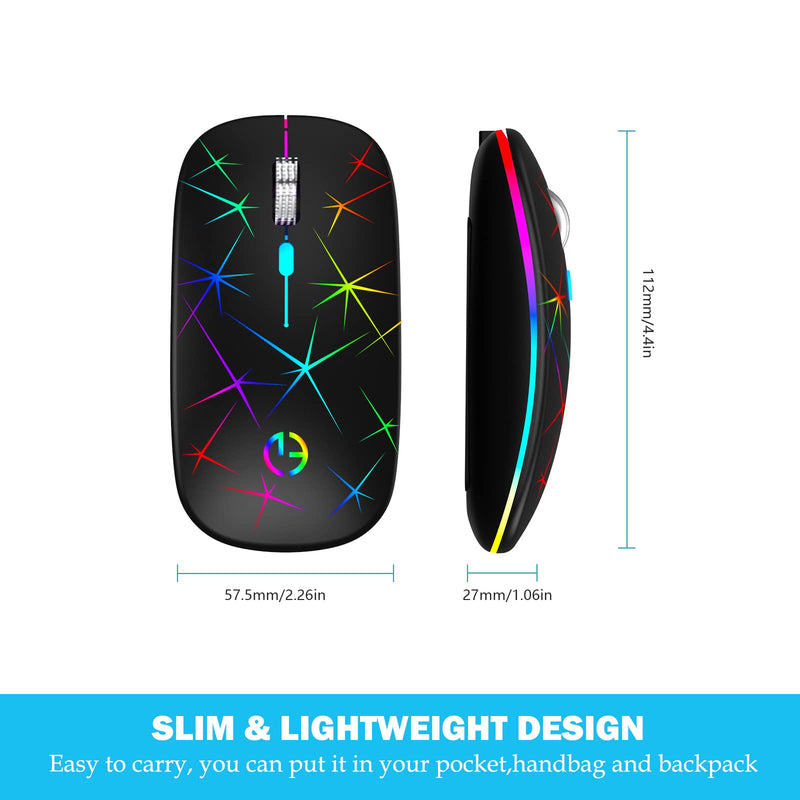 [Australia - AusPower] - Wireless Mouse, 2.4G Portable Optical Quiet RGB Mouse with USB Receiver and Type C Adapter, 3 Adjustable DPI Levels, Wireless Computer Mouse for Laptop, Computer, PC, MacBook, Desktop Black 