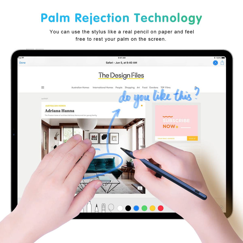 [Australia - AusPower] - Stylus Pencil for iPad 9th Generation, Active Pen with Palm Rejection Compatible with (2018-2022) Apple iPad 9th 8th 7th Gen/iPad Pro 11 & 12.9 inches/iPad Air 4th 5th Gen/iPad Mini 6th Gen (Blue) Blue 