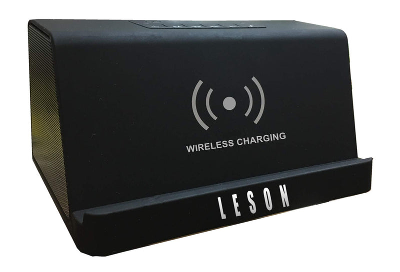 [Australia - AusPower] - LESON Portable Bluetooth V4.2 10 Watts Speaker with Qi Wireless Charging Charger Dock Stand, Premium Stereo Sound and Deep Base, 20Hours Playtime, Dual Driver, Built-in Mic for Hands-Free Calls 
