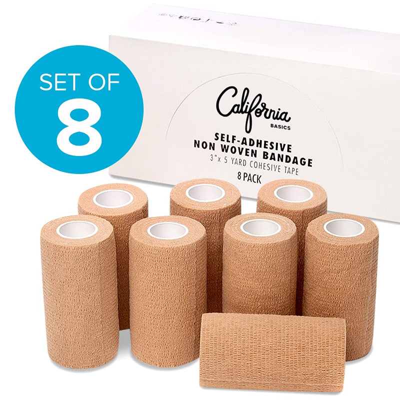 [Australia - AusPower] - Self Adhering Bandage Wrap (Bundle Pack of 8) | 3 Inch by 5 Yards Non Woven Self Adhesive Bandage Wrap | Brown Athletic Tape for Wrist, Hand and Ankle wrap | Premium-Grade Medical Bandage Tape 8 Pack 