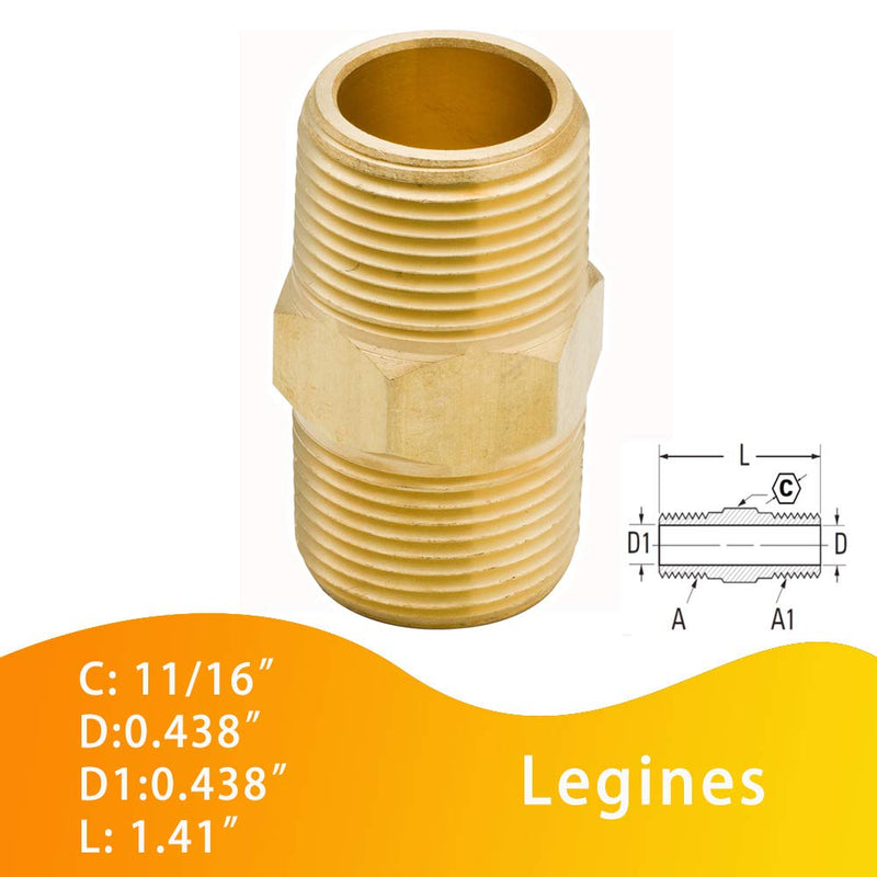 [Australia - AusPower] - Legines Brass Hex Nipple 3/8" NPT Male x 3/8" NPT Male Straight Pipe Connector Fitting 1200psi ( 2 pcs ) 3/8" x 3/8" 