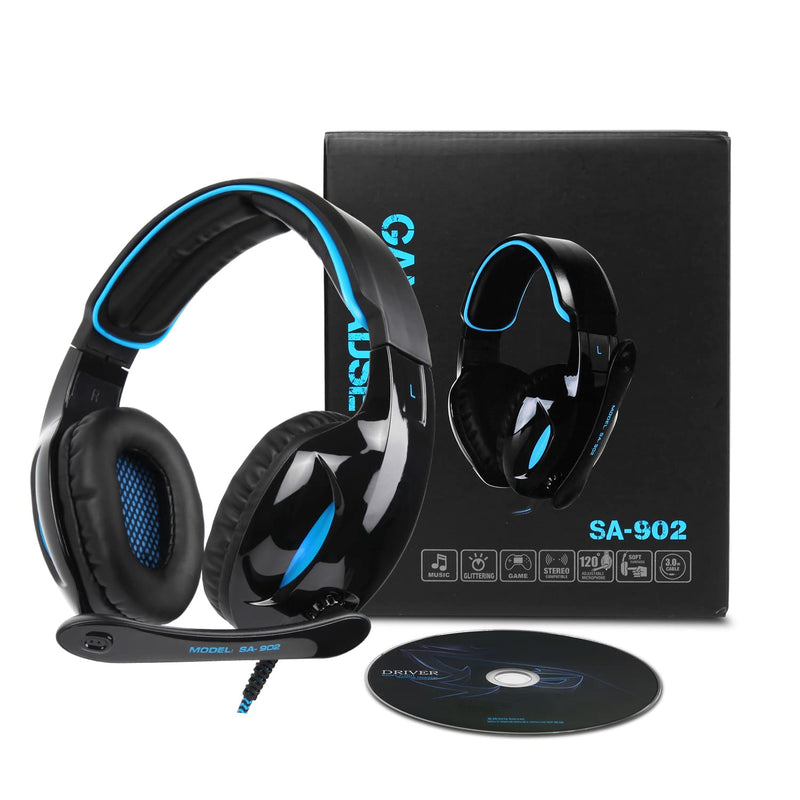 [Australia - AusPower] - SADES Newest SA902 7.1 Channel Virtual Surround Sound USB Gaming Headset Over-ear Headphones with Noise Isolating Mic LED Light for PC Mac Computer Gamers(Black Blue) SA902Black 