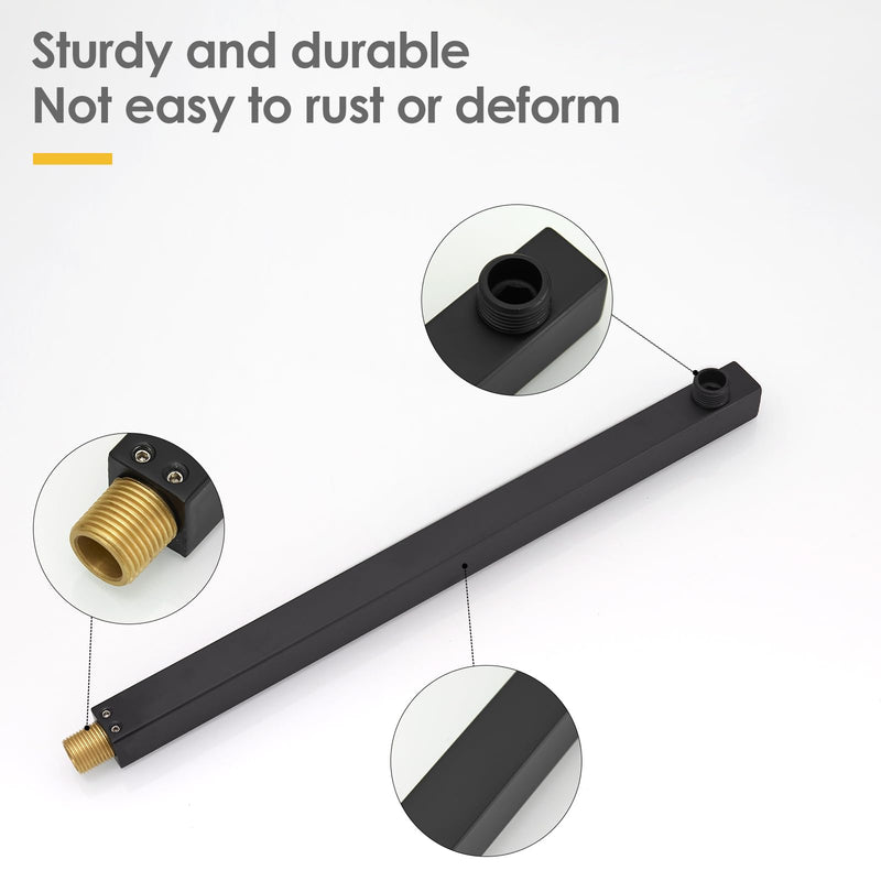 [Australia - AusPower] - BESy 14 Inches Straight Extended Shower Arm With Flange, Rain Shower Head Extension Arm, Square Shower Rod Shower Head Extender Arm Shower Pipe Extension, Wall-Mounted Matte Black Stainless Steel 