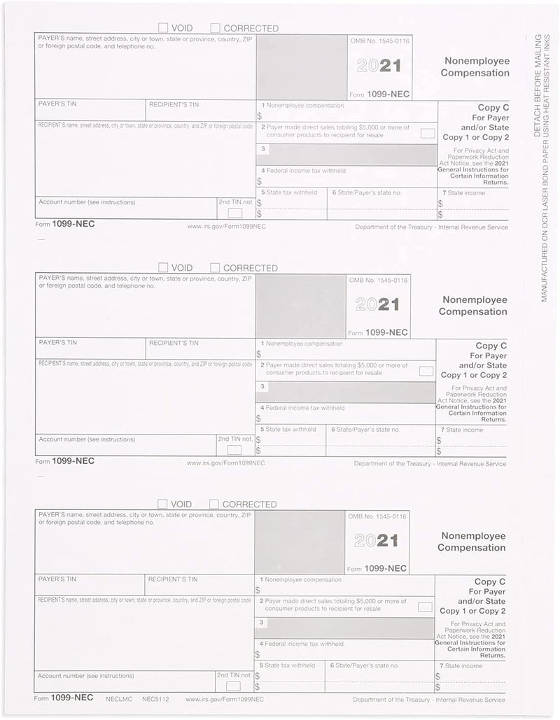 [Australia - AusPower] - 1099 NEC Tax Forms 2021,and 25 Self-Seal Envelopes, 25 4 Part Laser Tax Forms Kit Pack of Federal/State Copy's, 1096's –Great for QuickBooks and Accounting Software, 2021 1099-NEC, 25 Pack 
