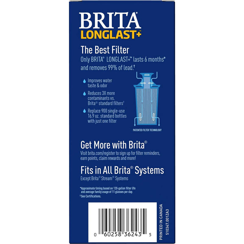 [Australia - AusPower] - Brita Longlast Pitcher and Dispenser Replacement Water Filters, Blue, 1 Count 1 ct Longlast Filter 