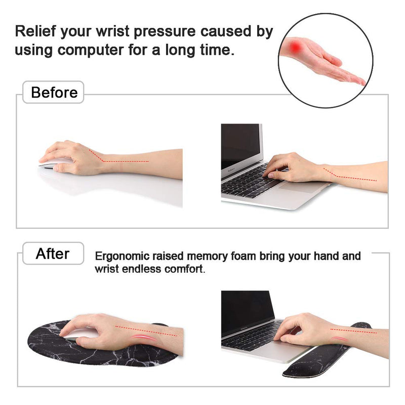 [Australia - AusPower] - Anyshock Wrist Rest Mouse and Keyboard Pad with Wrist Support, Gel Ergonomic Wrist Memory Foam Cushion for Computer, Laptop, Mac, Game and Office, Durable, Cute, Easy Typing, Pain Relief(Black Marble) 