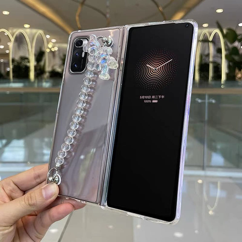 [Australia - AusPower] - for Samsung Galaxy Z Fold 3 Case Bling Cute Bear Bead Strap,Luxury Clear Frosted PC Back Soft TPU Airbag Protection,Slim Lightweight Shockproof Phone Case for Samsung Z Fold 3 for Girls Women White 