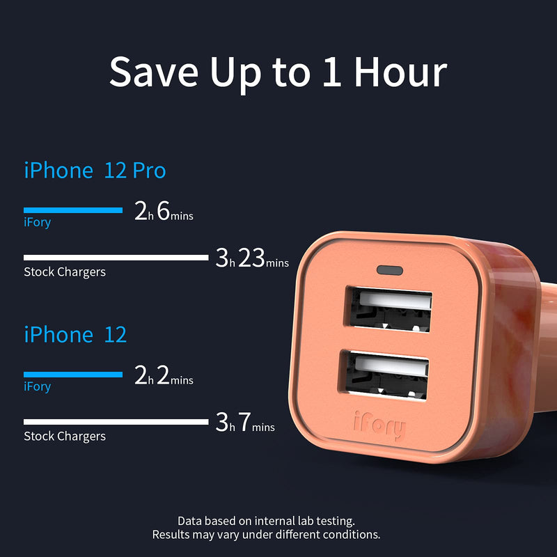 [Australia - AusPower] - Dual-Port USB Car Charger Adapter,iFory Quick Charge 3.0 USB 3A/36W ABS Car Charger Two Ports Adapter Compatible with iPhone and Android Devices (Orange) Orange 