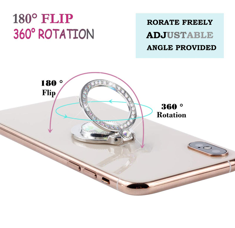 [Australia - AusPower] - lenoup Glitter Bling Bling Phone Ring Holder,Sparkle Phone Ring Artificial Diamond Stand,Rhinestone Cell Phone Finger Ring for Phones,Pad(Silver) Silver 