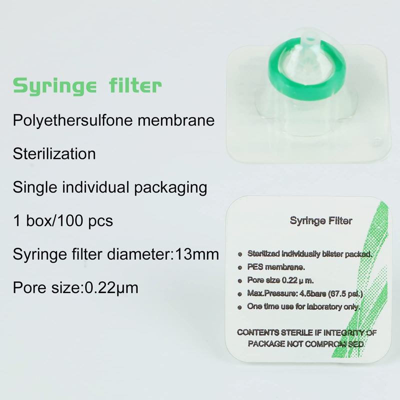 [Australia - AusPower] - 20 Pack Syringe Filter Sterile PES Hydrophilic Filtration 0.22um Pore Size, 13mm Membrane Diameter Sterile PES Membrane Individually Packed 0.22μm 13mm 