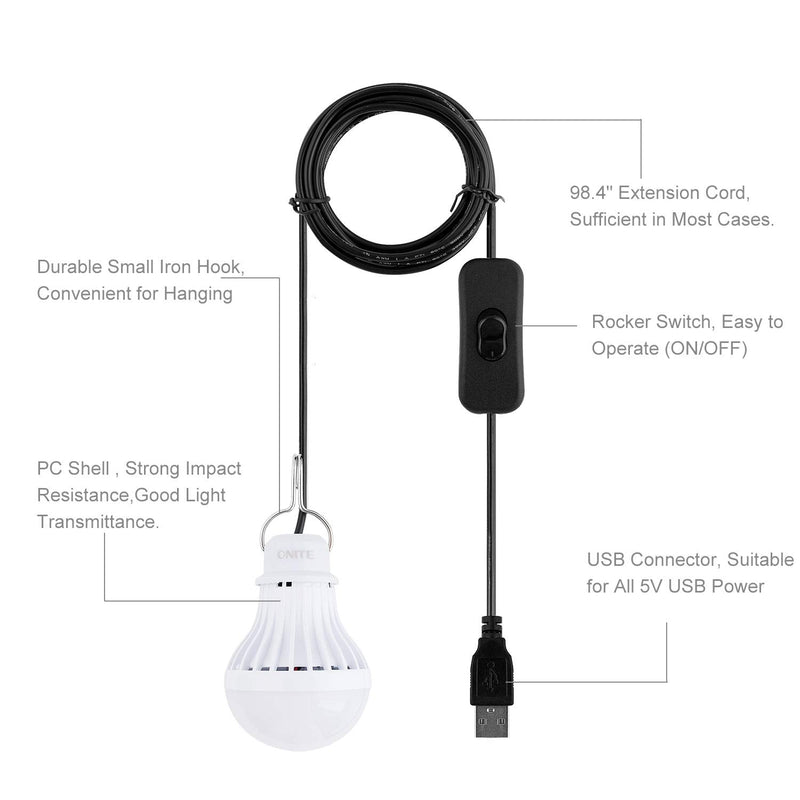 [Australia - AusPower] - Onite 3 Pack USB LED Camping Light, Outdoor Light with Simple Switch, Also for Garage Warehouse Car Truck Fishing Boat Outdoor Portable LED Bulb, Emergency Light, or Children Bed Lamp, WarmWhite 