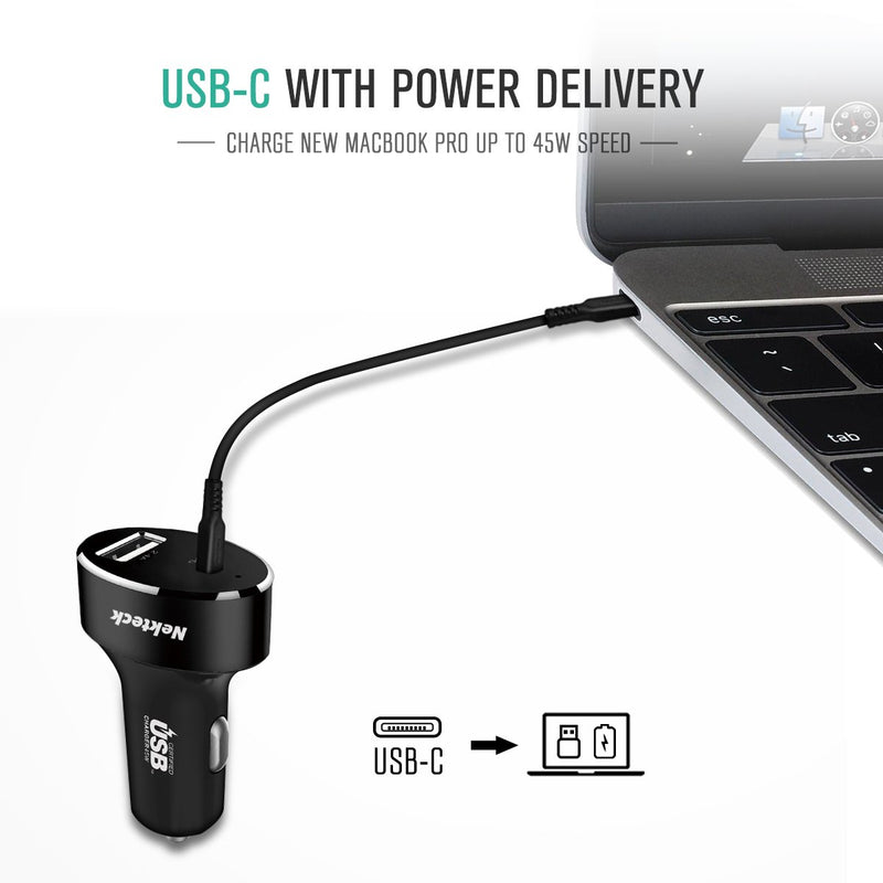 [Australia - AusPower] - Type C Car Charger, Nekteck USB Car Charger with 45W Power Delivery and 12W USB A Port Compatible with iPhone, iPad, MacBook, Galaxy, Google Pixel, 3.3ft USB C Cable Included, NOT Ideal for Note10+PPS 