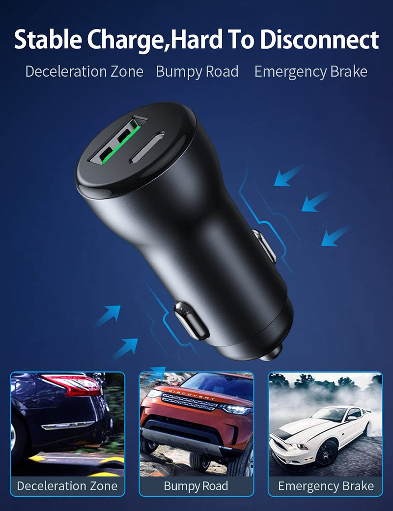 [Australia - AusPower] - 30W USB C Car Charger, Mini Dual Port PD & QC 3.0 Fast Charger Cigarette Lighter Car Power Adapter for iPhone 11 12 Mini Pro Max/X Xs Max XR 8 7 6s Plus Samsung Note 9/Galaxy S10/S9 Tablets and More 