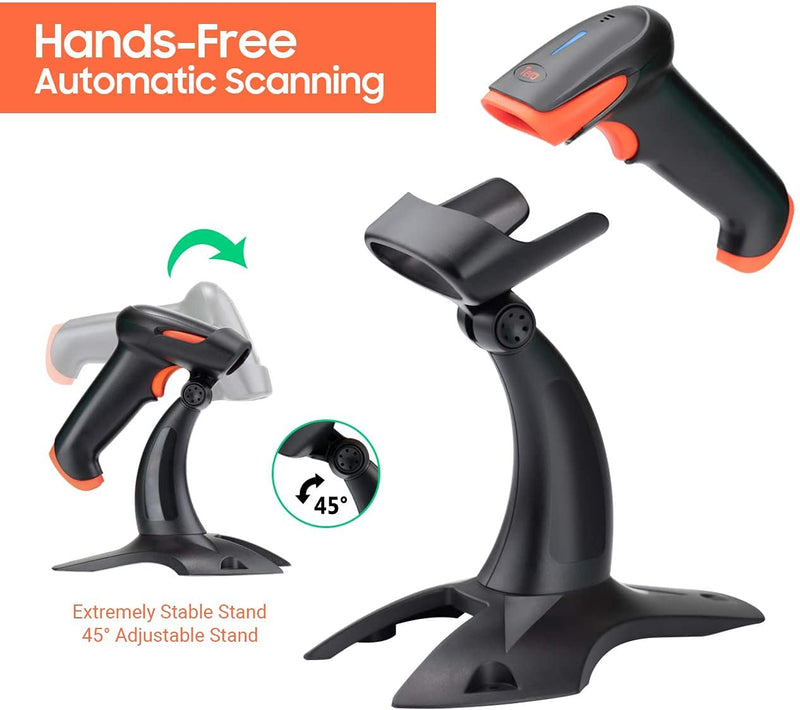 [Australia - AusPower] - Tera Pro Fully Upgraded Wireless 2D QR Barcode Scanner with Stand, 3 in 1 Bluetooth & 2.4GHz Wireless & USB Wired, Connect Smart Phone Tablet PC, Image Bar Code Reader with Vibration Alert, HW0002 Orange 