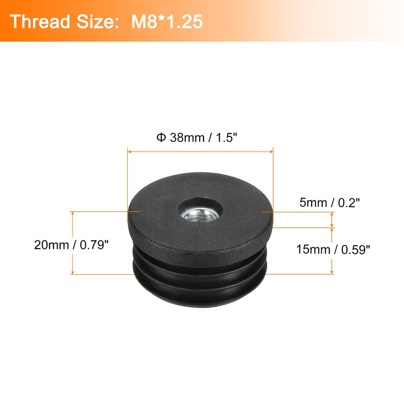 [Australia - AusPower] - uxcell 10Pcs Inserts for Round Tubes with M8 Thread, for 38mm/1.5" OD Round Tube, Round Black Plastic Plug Caster Insert Chair End Caps Furniture Leg Plug 10 