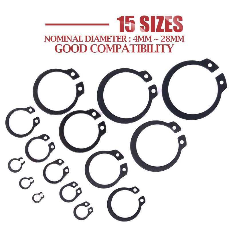 [Australia - AusPower] - Hilitchi 300-Pcs [15-Size] Alloy Steel External Circlip Snap Retaining Clip Ring Assortment Set 