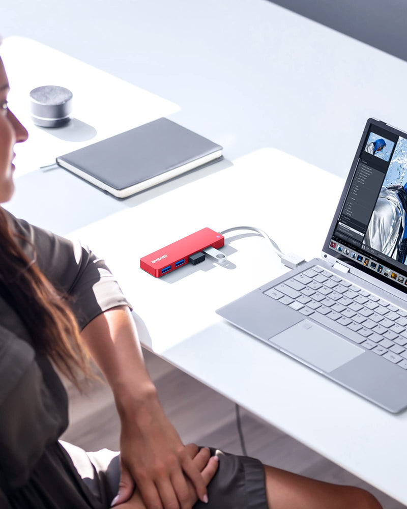 [Australia - AusPower] - USB Hub, BYEASY 4 Port USB 3.0 Hub, Ultra Slim Portable Data Hub Applicable for iMac Pro, MacBook Air, Mac Mini/Pro, Surface Pro, Notebook PC, Laptop, USB Flash Drives, Tesla Model 3 and Mobile HDD 0.8ft Red 