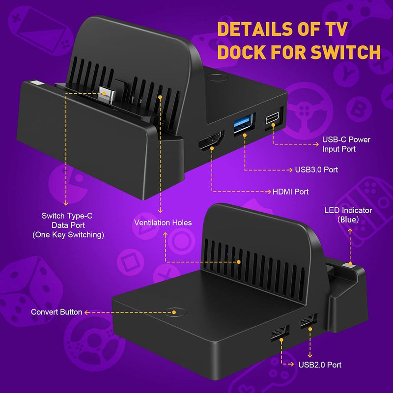 [Australia - AusPower] - TV Docking Station for Nintendo Switch, WEGWANG Portable TV Dock Station Replacement for Official Nintendo Switch with HDMI and USB 3.0 Port 