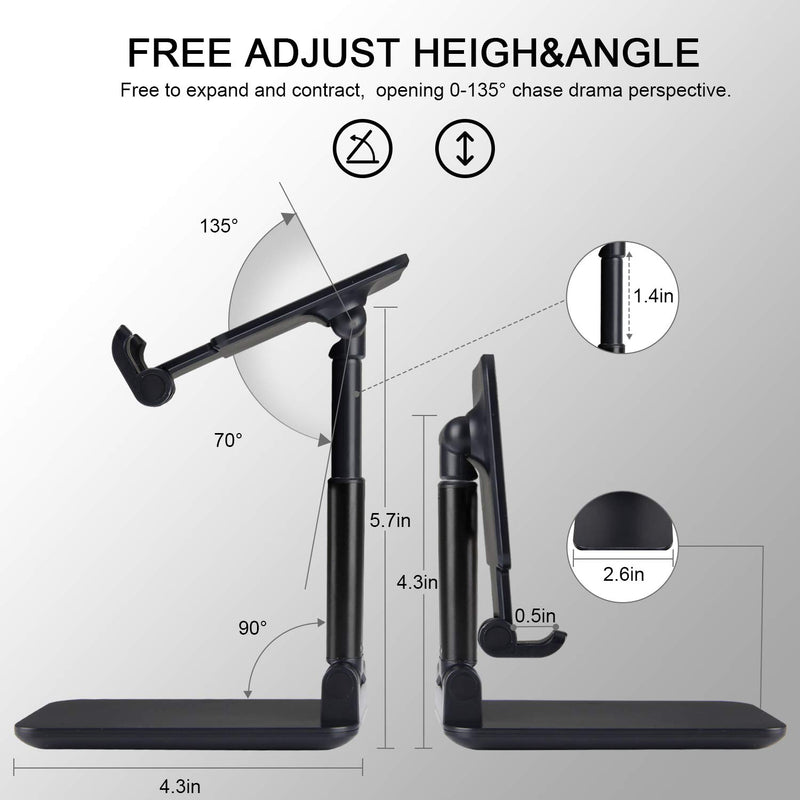 [Australia - AusPower] - Cell Phone Stand, Angle Height Adjustable Cell Phone Stand for Desk, Foldable Cell Phone Holder, Cradle, Dock, Tablet Stand, Case Friendly Compatible with All Mobile Phone/iPad/Kindle/Tablet Black 