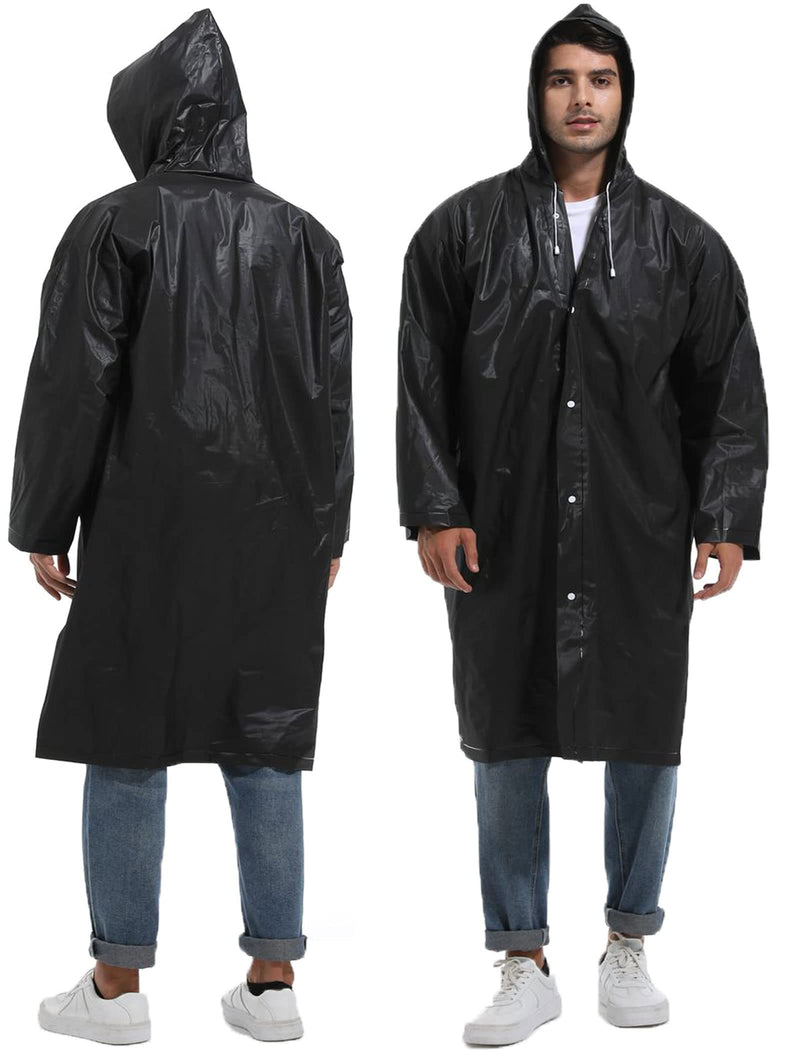 [Australia - AusPower] - Rain Ponchos for Adults Reusable - Borogo 2Pcs Raincoats Emergency Survival with Hoods and Sleeves for Women Men Black 