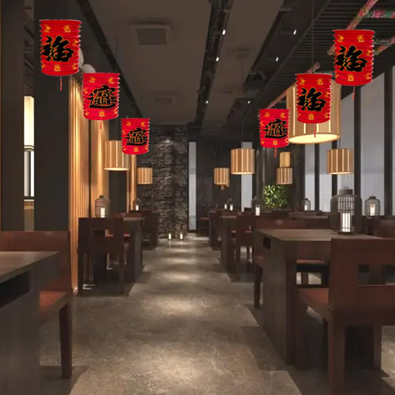 [Australia - AusPower] - Aiminjey 10PCS 2024 Chinese Lunar New Year Red Lucky Fu Paper Lanterns Decoration, 6.3inch Hanging Asia Red Paper Lamps for Midddle Autumn Festival Party, Birthday Wedding Lanterns Decor Kit 