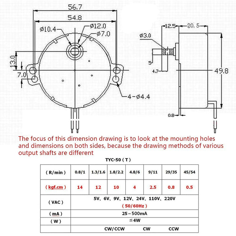 [Australia - AusPower] - Fielect 1Pcs Synchronous Motor AC 110V 0.8-1RPM Turntable Motor CW/CCW Direction 4W TYC-50 Double Flat Tapping Shaft 0.8-1RPM CW/CCW 1Pcs 