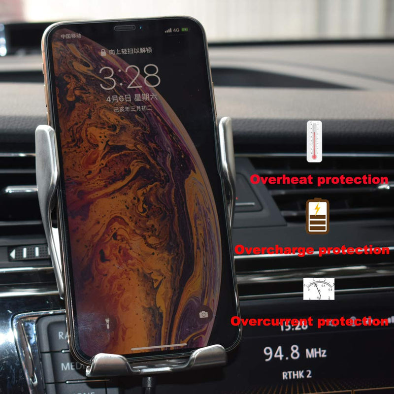 [Australia - AusPower] - Survival-Pax Co. Smart Sensor Wireless Car Charger Mount, Automatic Clamping QC/QI 10W Fast Charging Car Charger Holder Compatible with iPhone 11/Xs/Xs Max/XR/X,Samsung Note 9/S9/ S9+/S8 etc (Sliver) sliver 