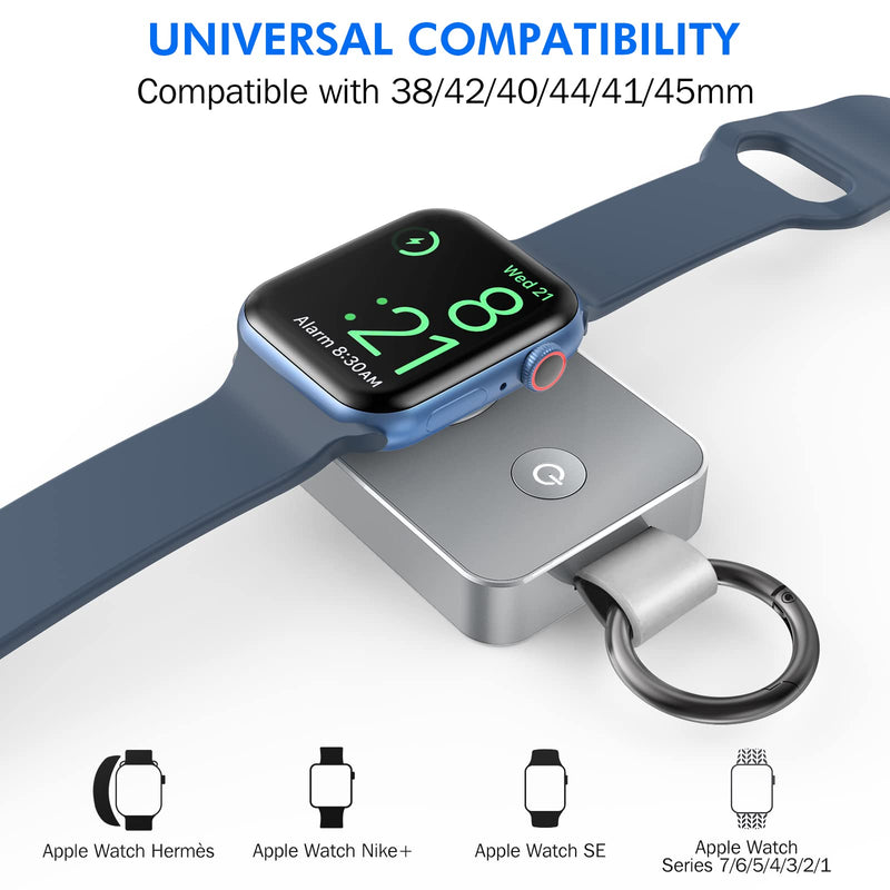 [Australia - AusPower] - i.VALUX Wireless Charger for Apple Watch - 2000mAh Portable iWatch Charger Magnetic Smart Keychain Power Bank for Travel. Compatible with Apple Watch Series 7/6/5/4/3/2/1,45/41/44/40/42/38mm Gray 
