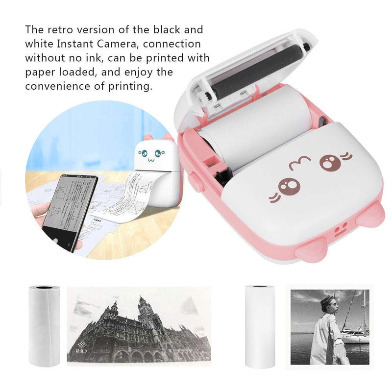 [Australia - AusPower] - Mini Photo Printer Bluetooth Wireless Pocket Printer Mobile Phone Portable Photo Printer for Student(Pink) Pink 